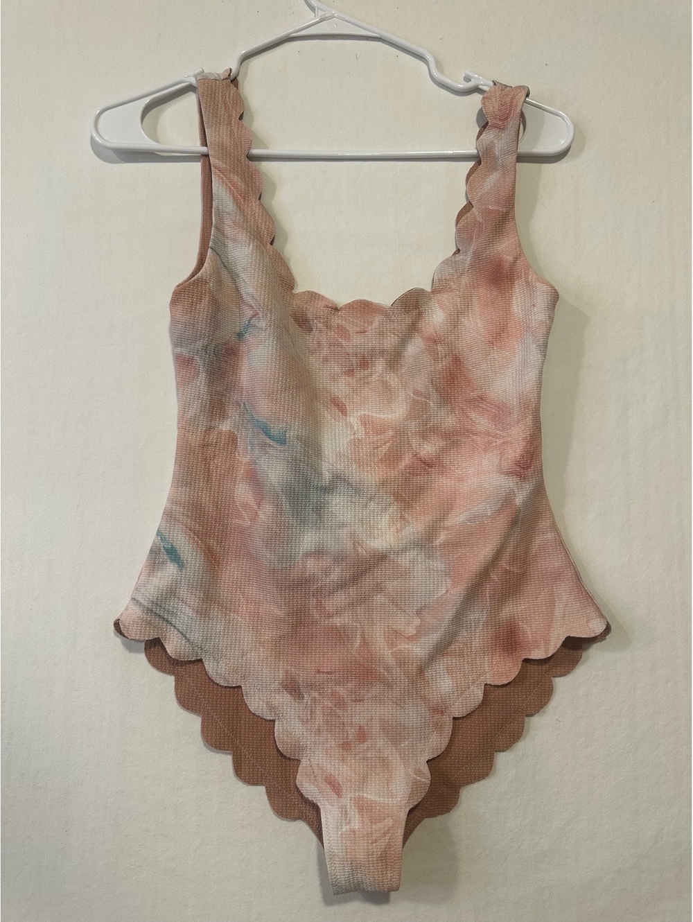 Marysia Ruffle One Piece Swimsuit Blush Abstract Floral Print Size M